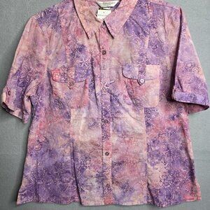 Christopher Banks Blouse Size Petite Large Short Sleeve Cotton Button Up Shirt